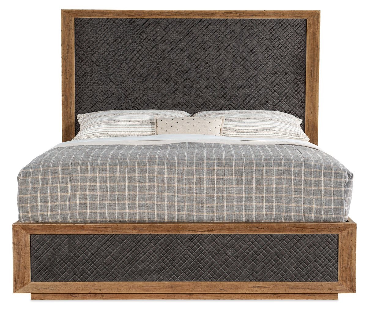 a bed with a wooden frame