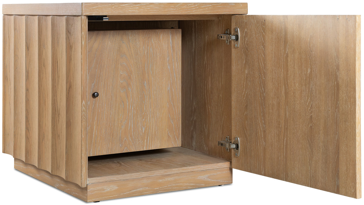 a wooden cabinet with a door open