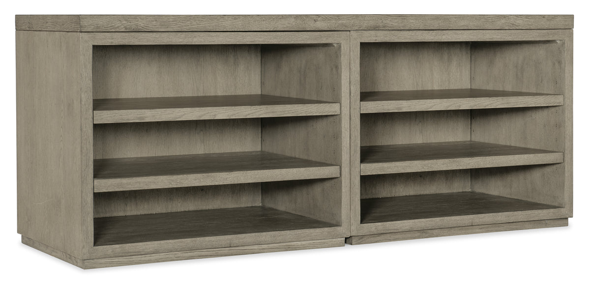 a wooden shelf with shelves