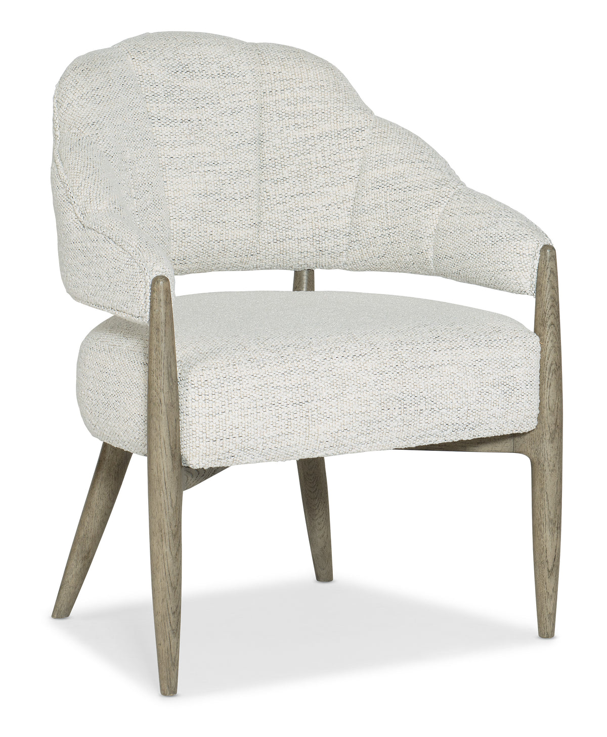 a white chair with wooden legs
