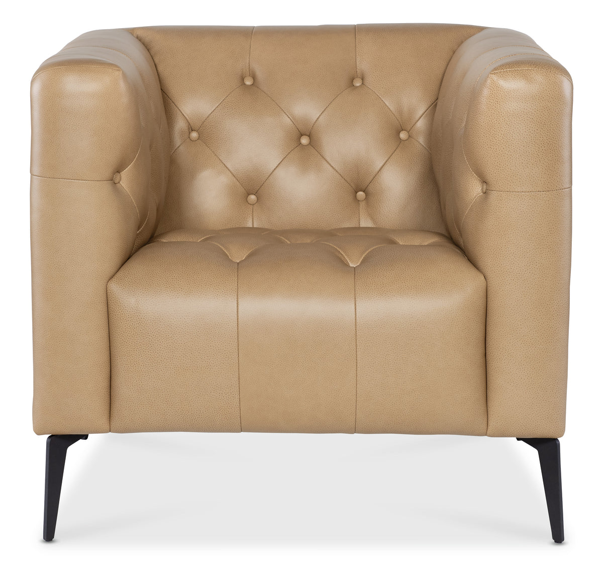 a tan leather chair with black legs