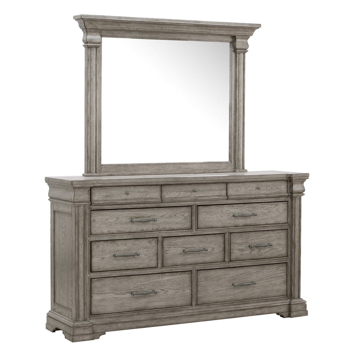 a dresser with a mirror