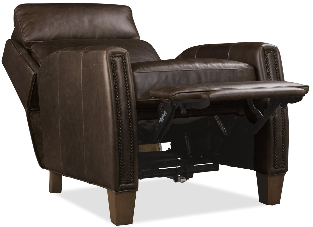 a brown leather chair with legs