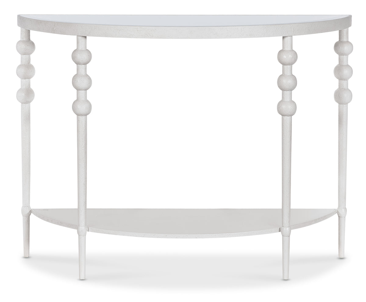a white table with a shelf