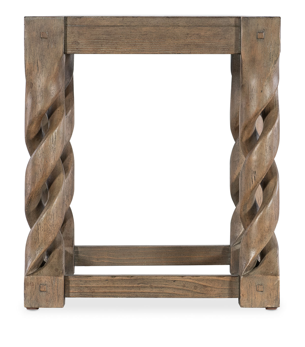 a wooden table with twisted legs