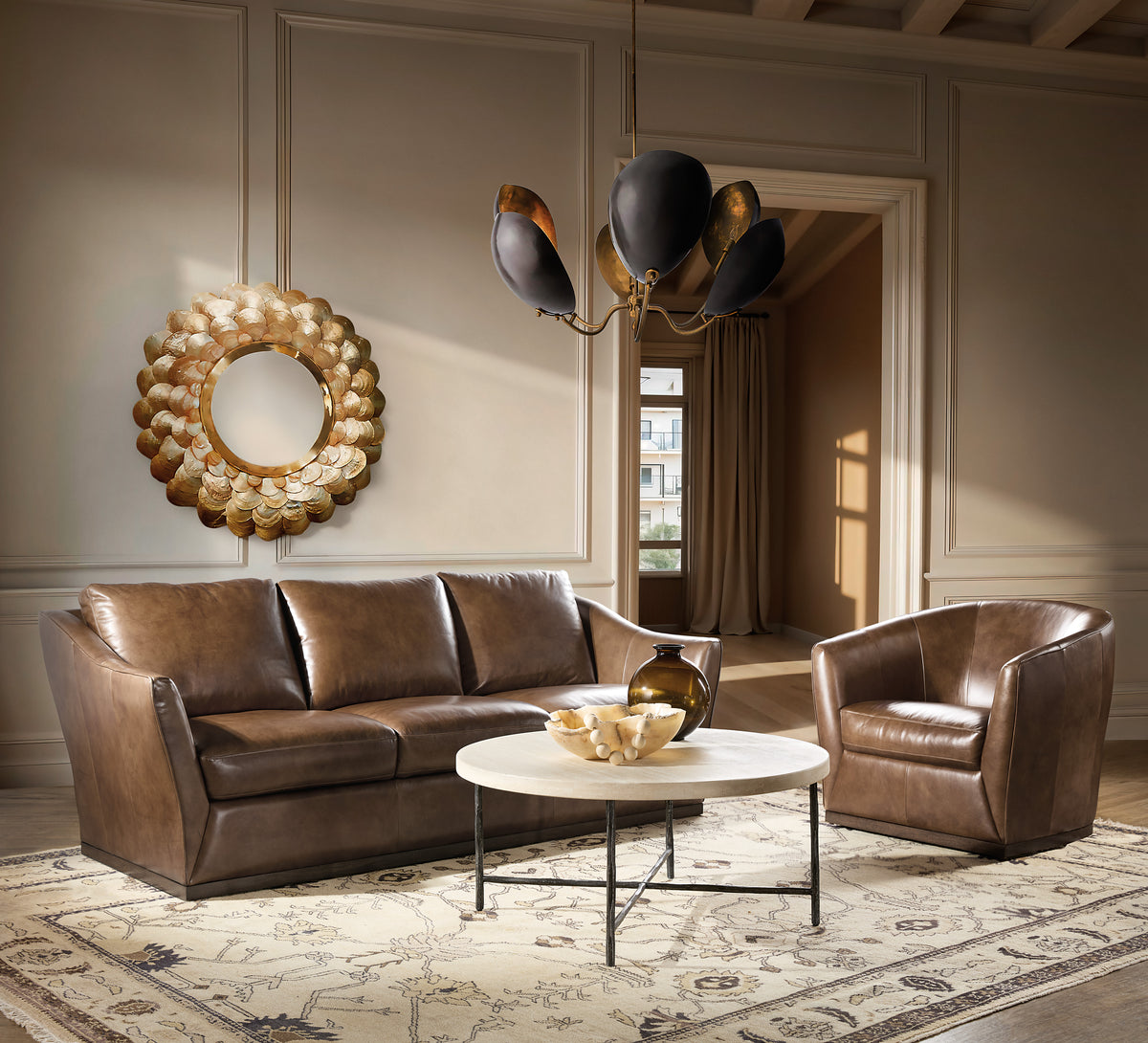 a living room with a couch and a coffee table