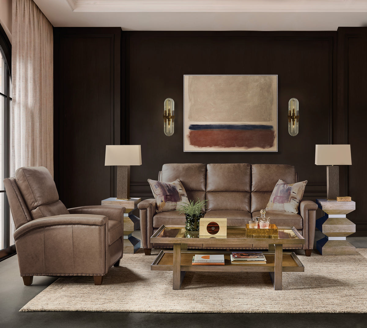 a living room with a couch and coffee table
