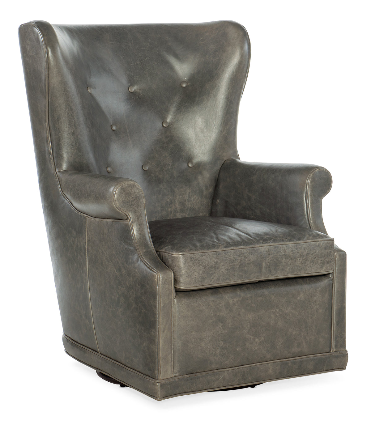 a grey leather chair with buttons