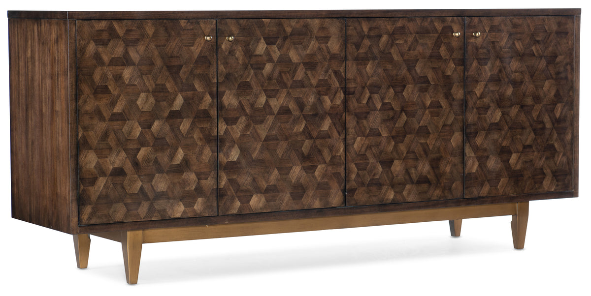 a brown cabinet with a pattern on it