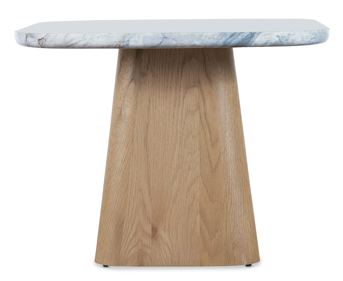 a marble table with a wooden base