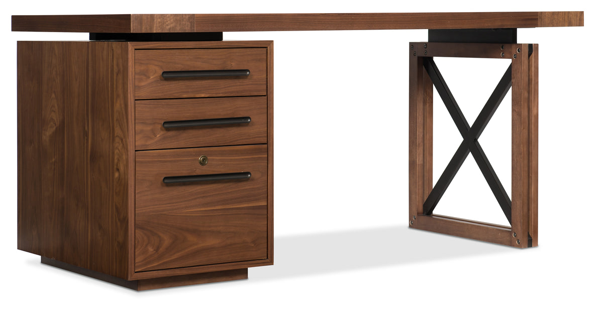 a wooden desk with drawers