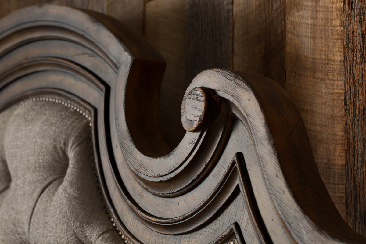 a close up of a wood headboard