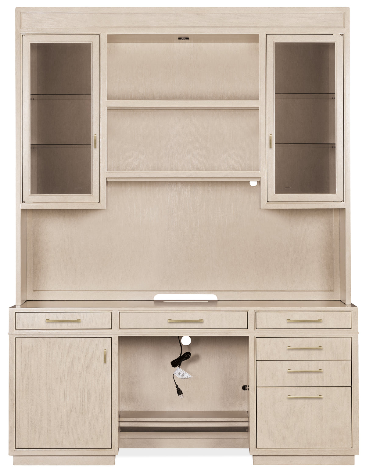 a white cabinet with glass doors