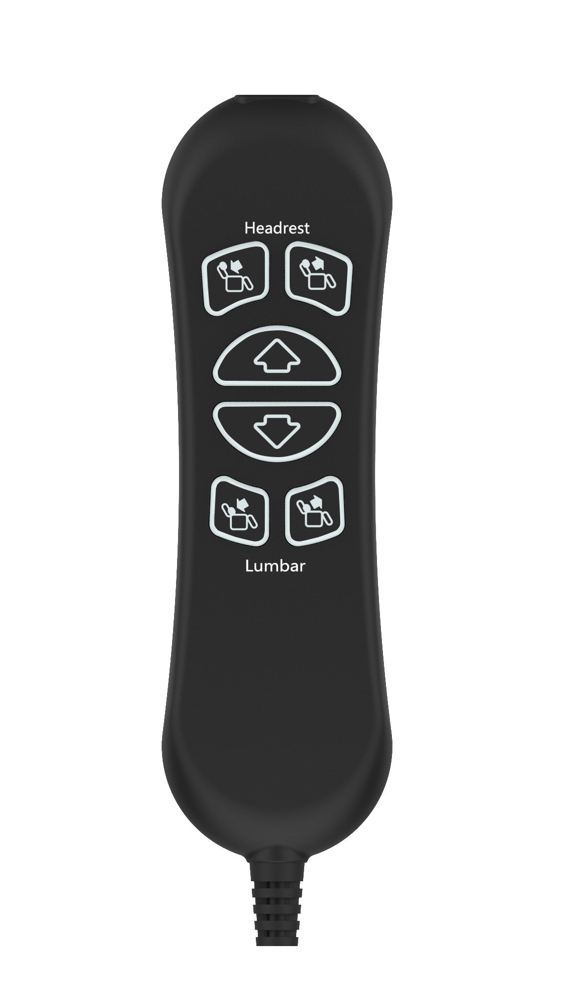 a black remote control with white text