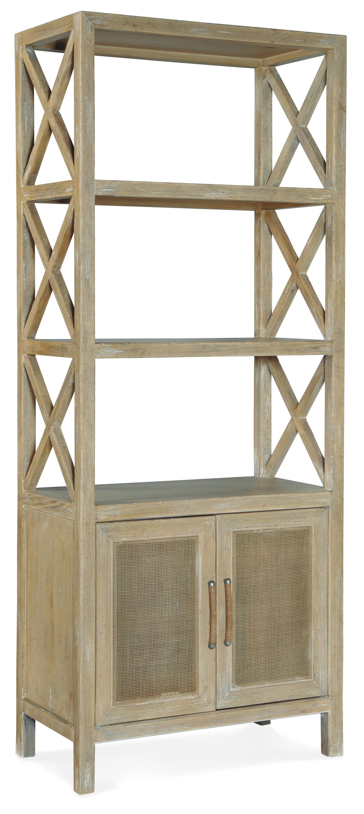 a wooden shelf with two doors