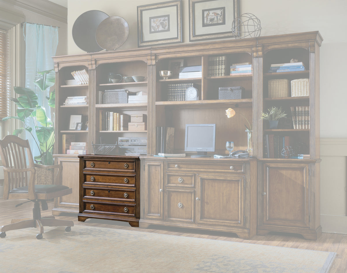 a desk and a cabinet in a room