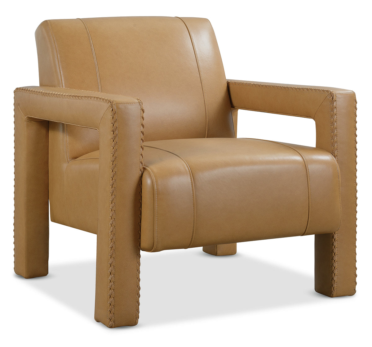 a brown leather chair with armrests