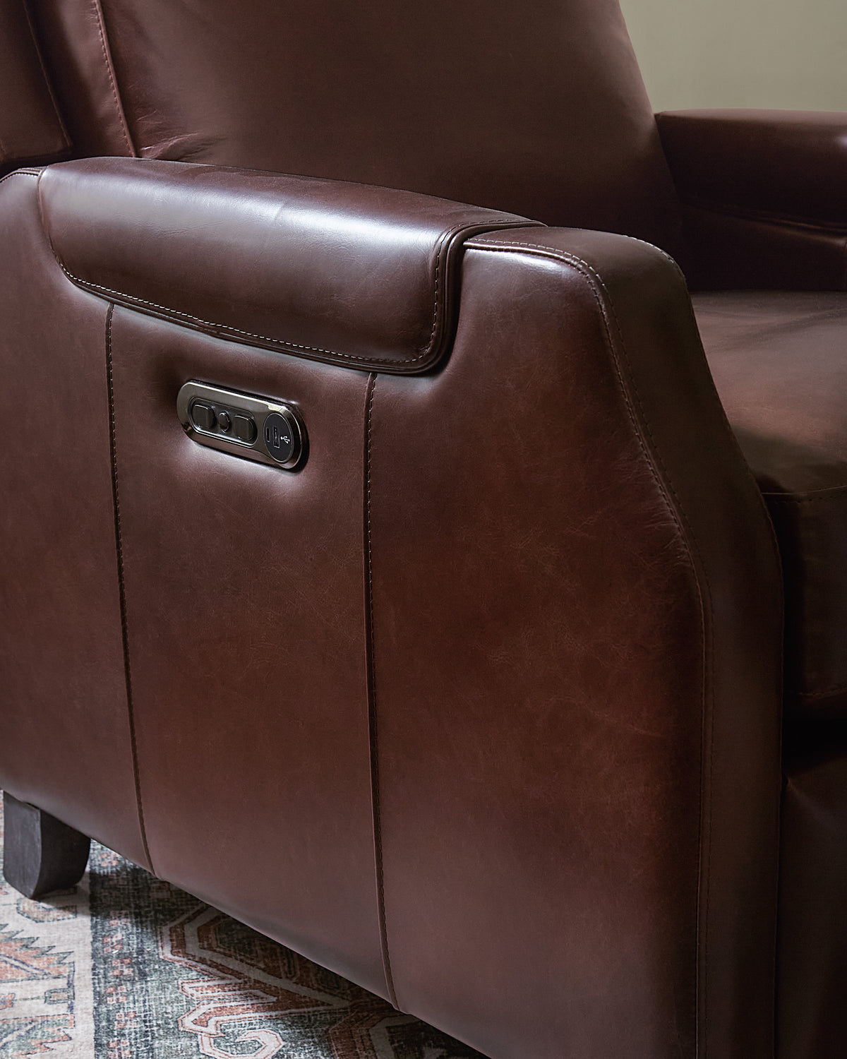 a close up of a leather chair