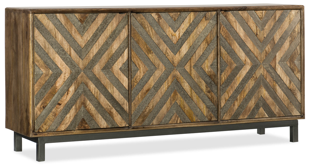 a wooden cabinet with a pattern