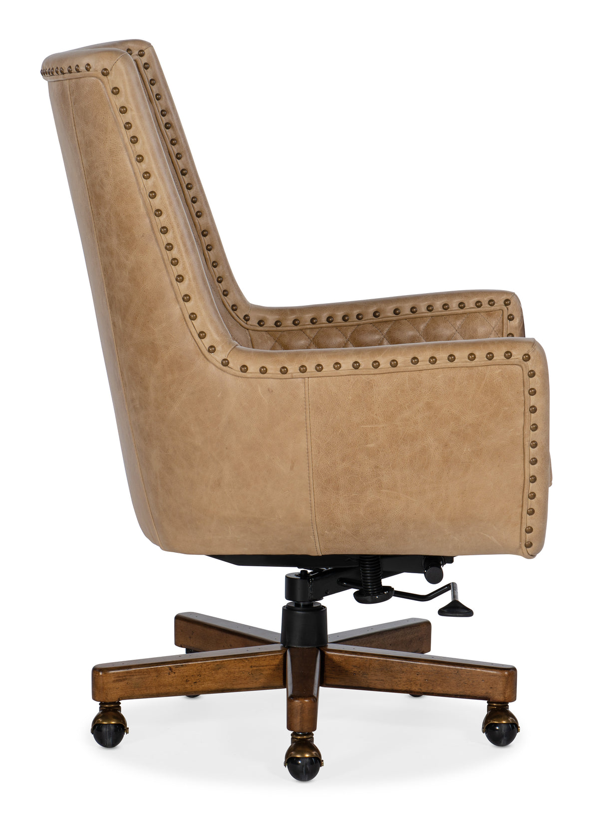 a tan leather office chair