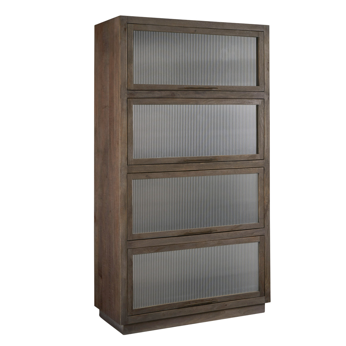 a wooden cabinet with metal panels