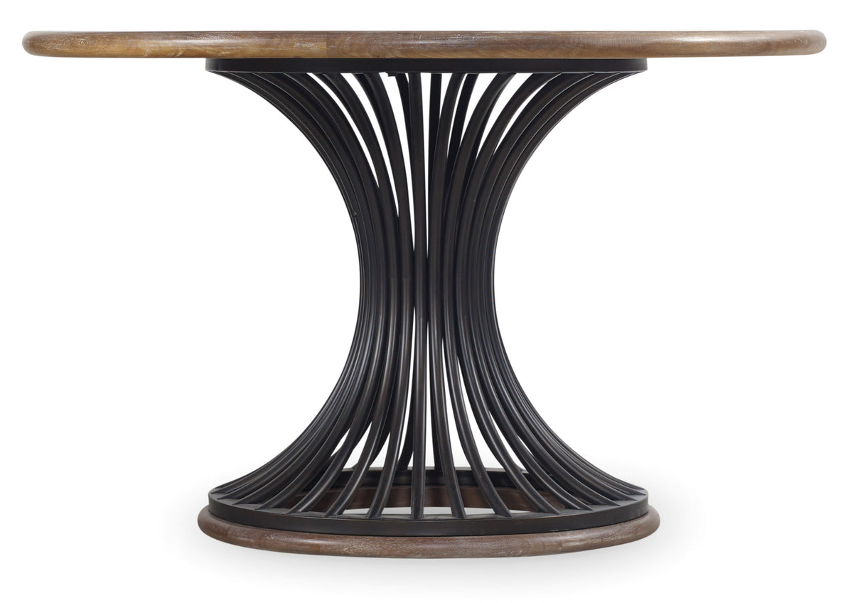 a round table with a wooden top