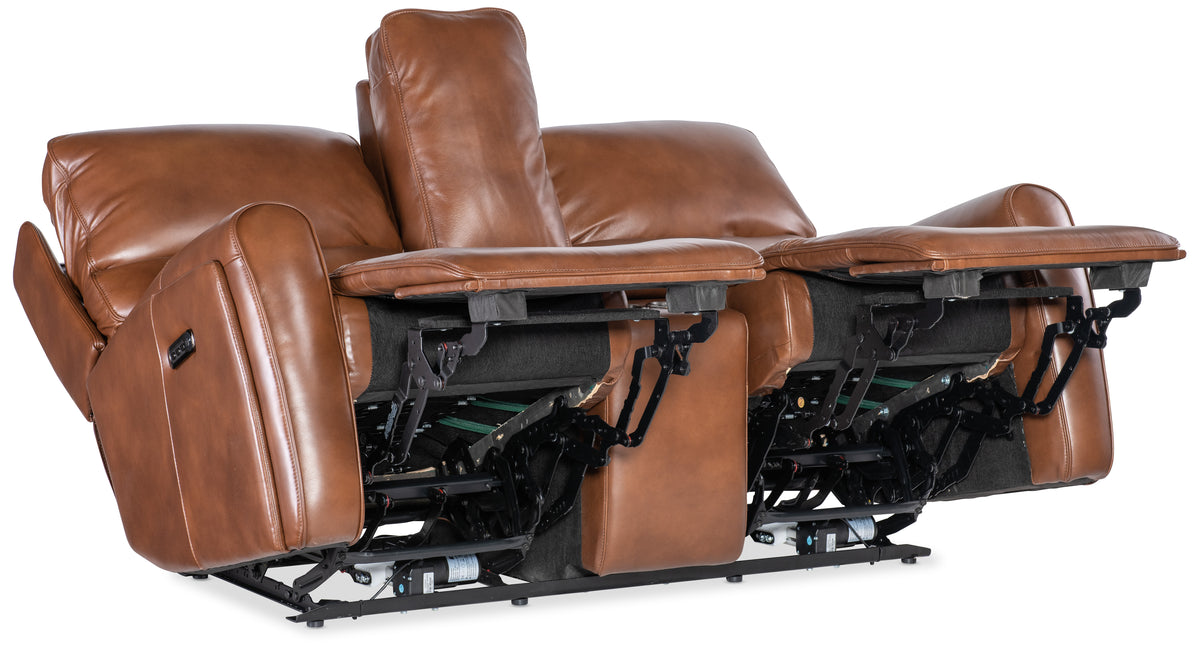 a brown leather recliner with two recliners