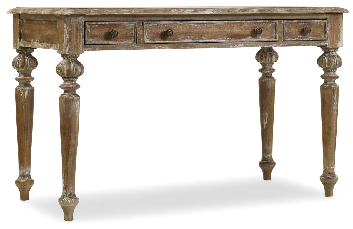 a wooden table with drawers