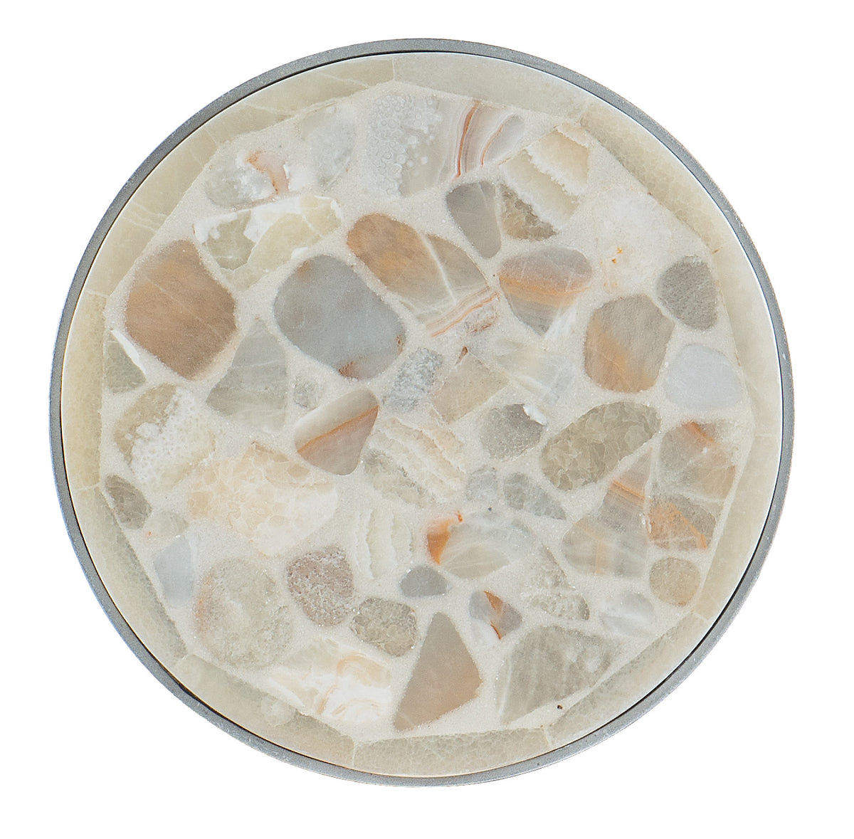 a round plate with a stone pattern