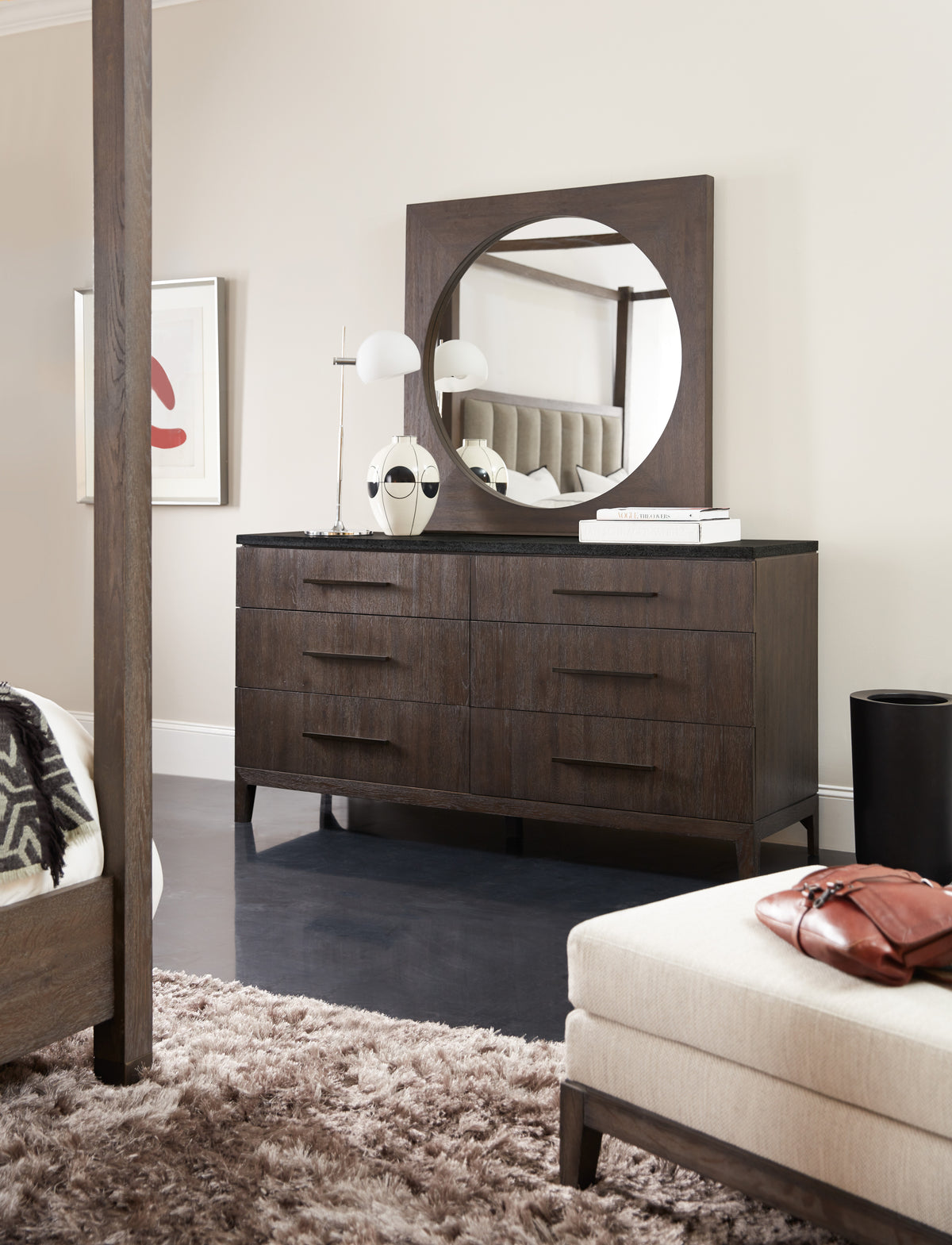 a mirror on a dresser