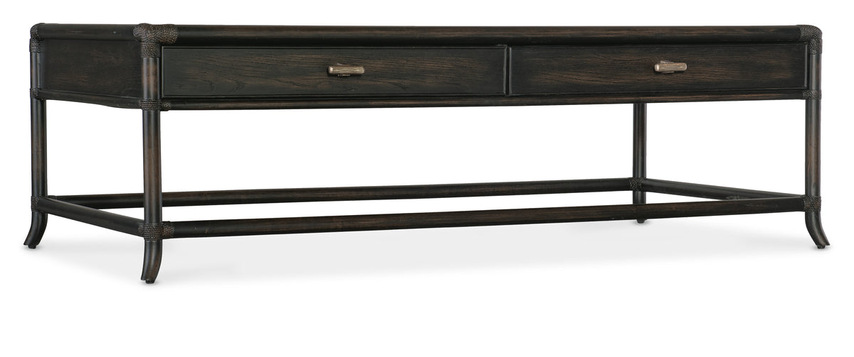 a wooden table with a drawer