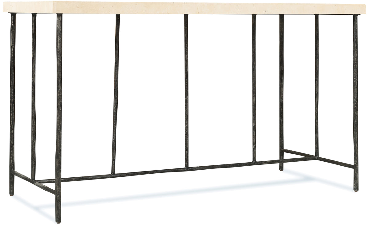 a metal table with a white top