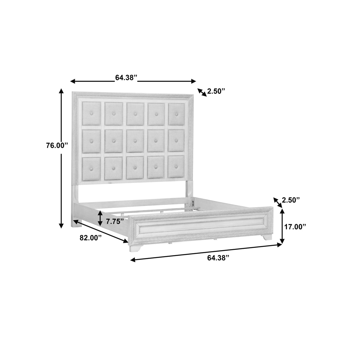 a white bed with sizes and measurements
