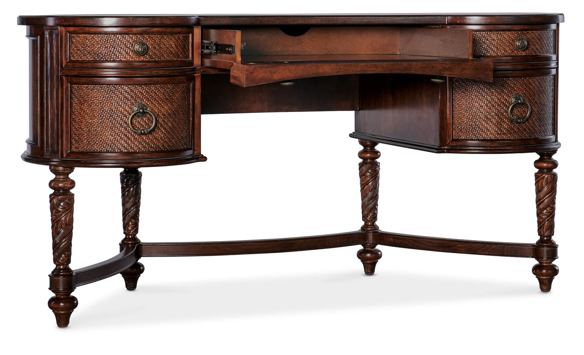 a wooden desk with drawers