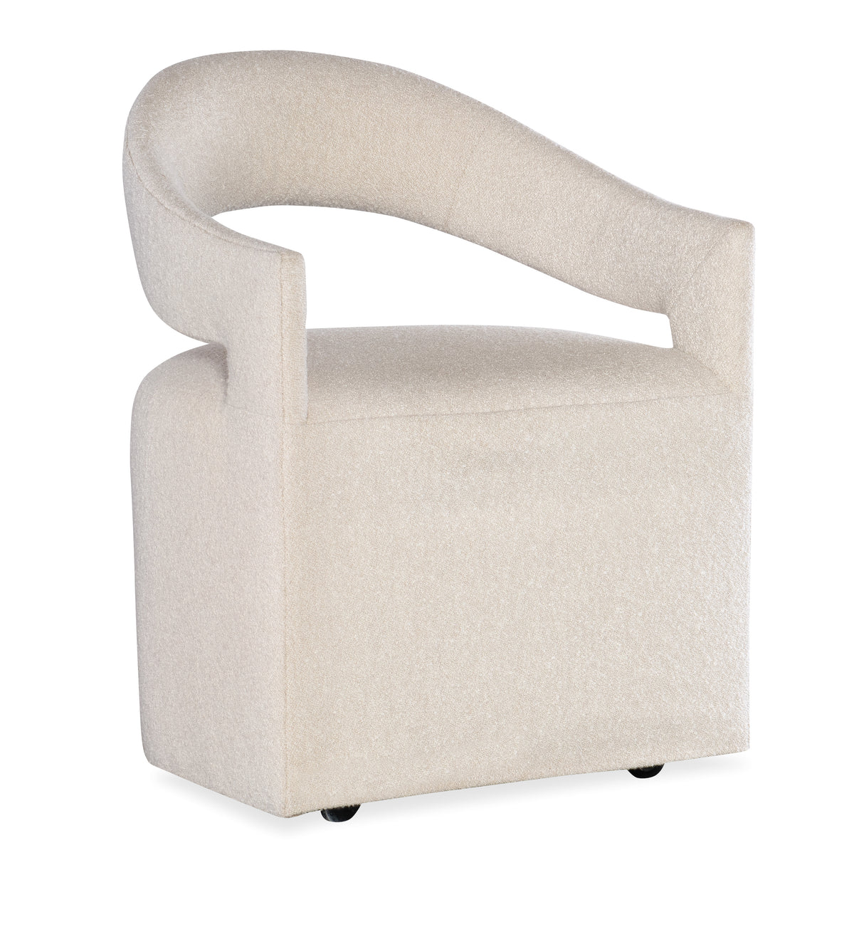 a white chair with a curved back