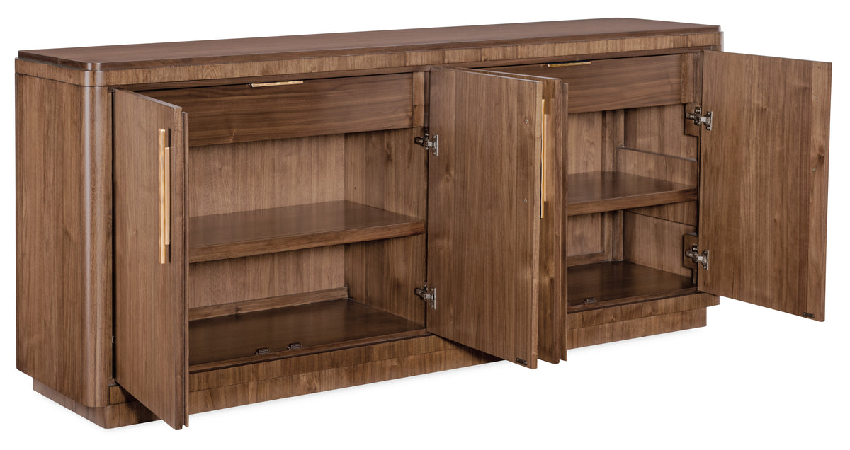 a wooden cabinet with open doors