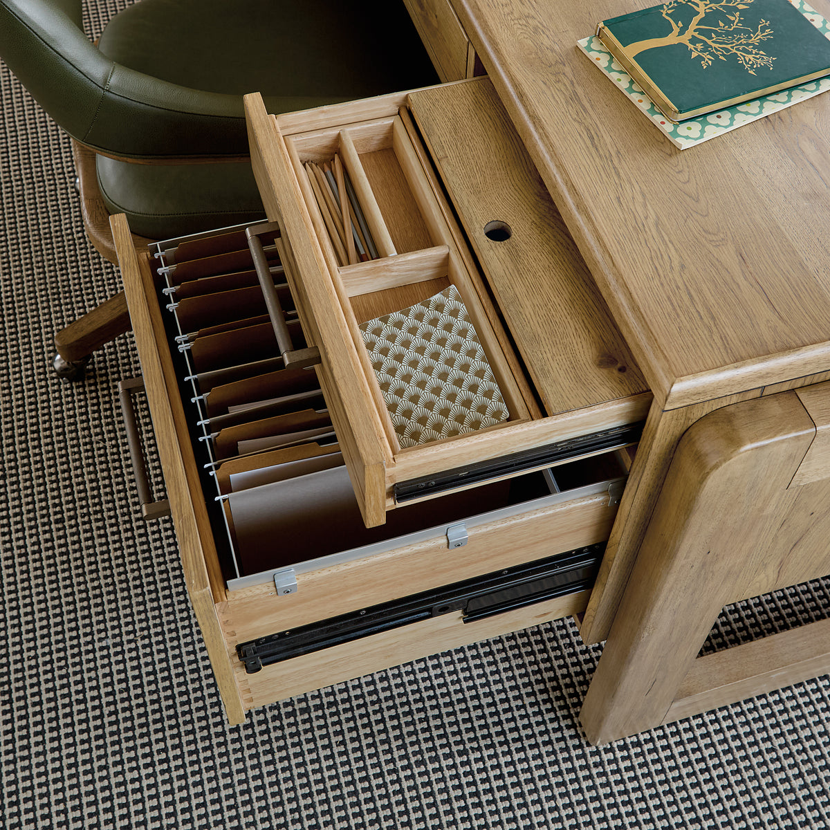 a desk with a drawer