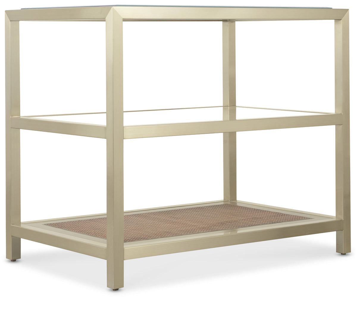 a white shelf with a woven mat