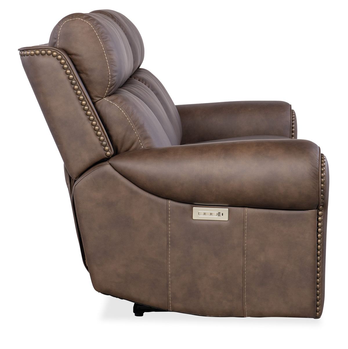 a brown leather recliner with buttons