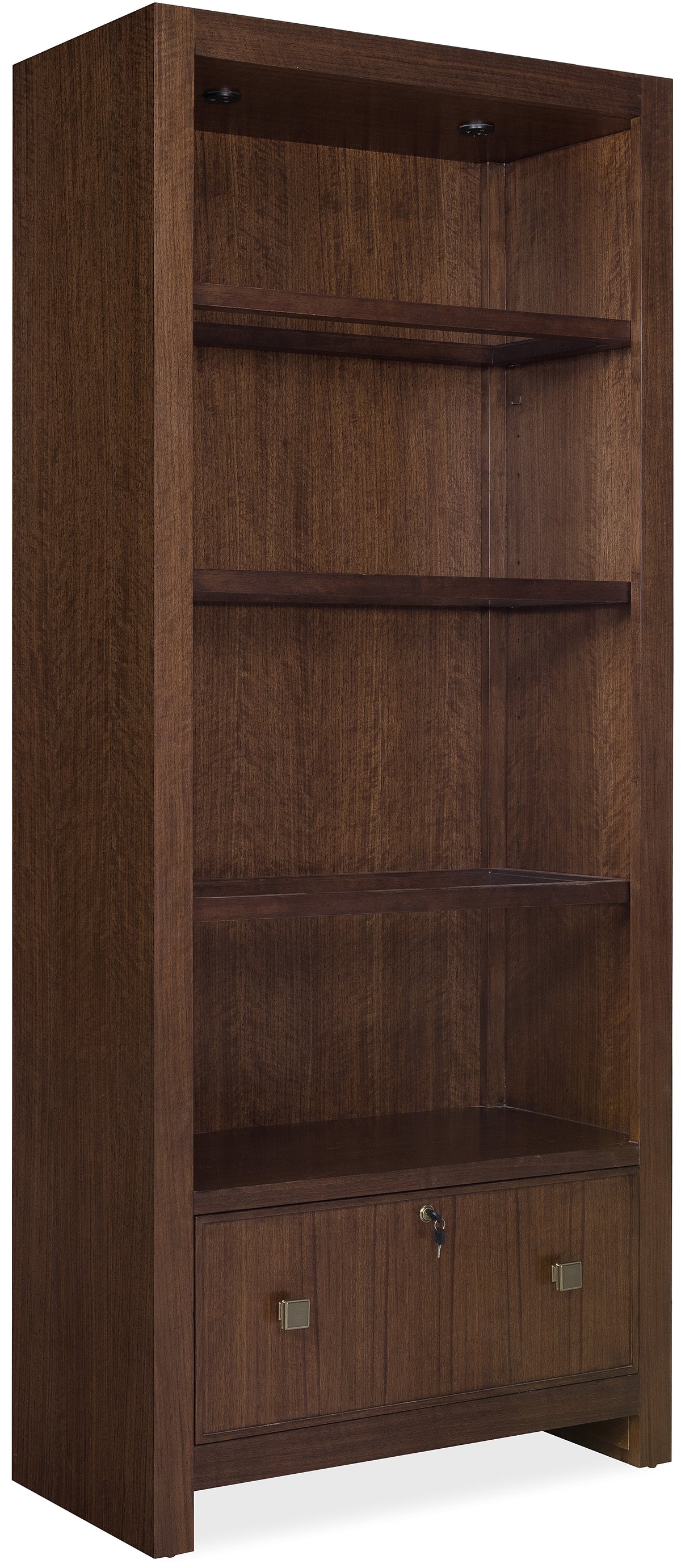 a brown wooden shelf with shelves