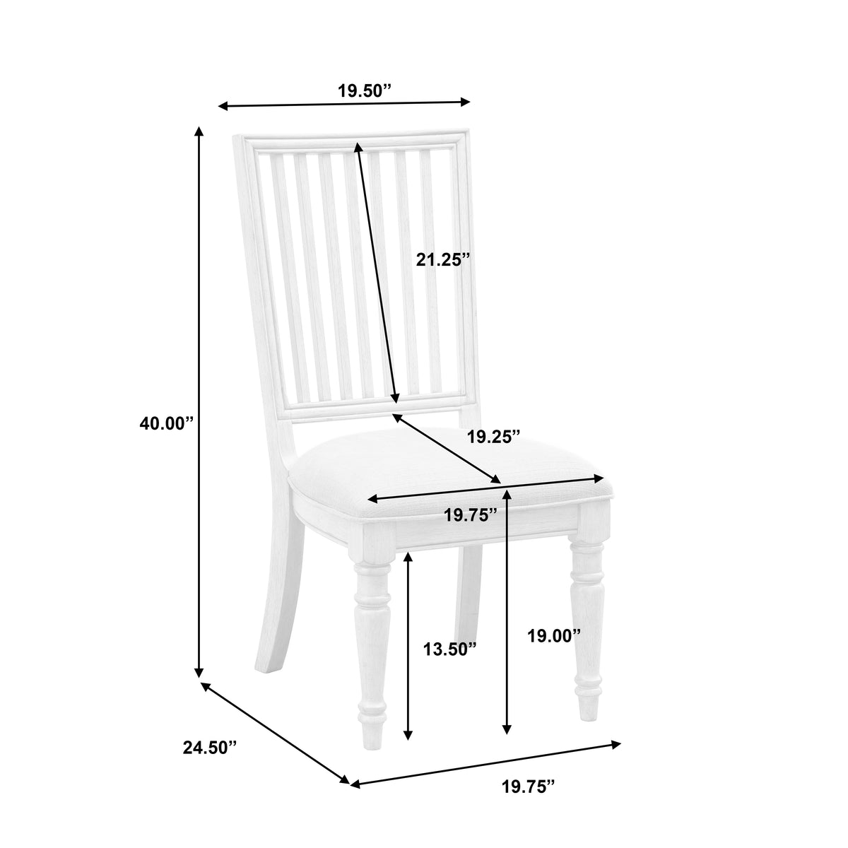 a white chair with measurements