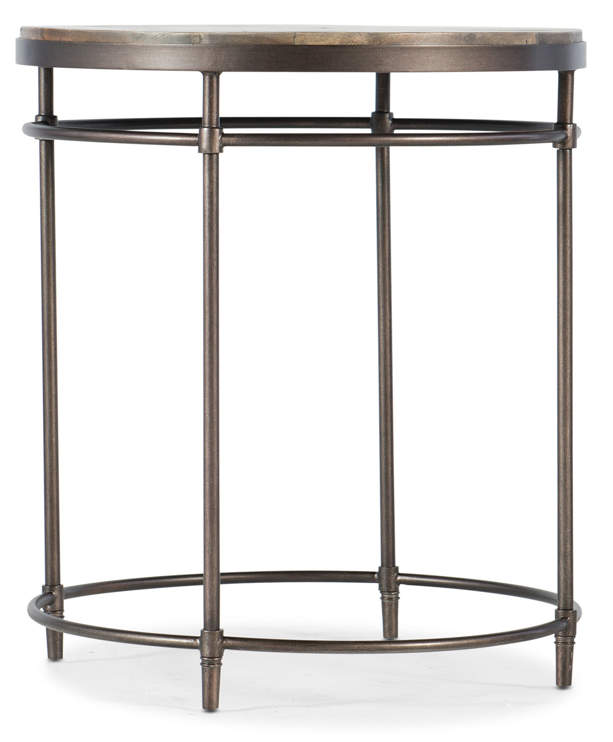 a round metal table with a round top