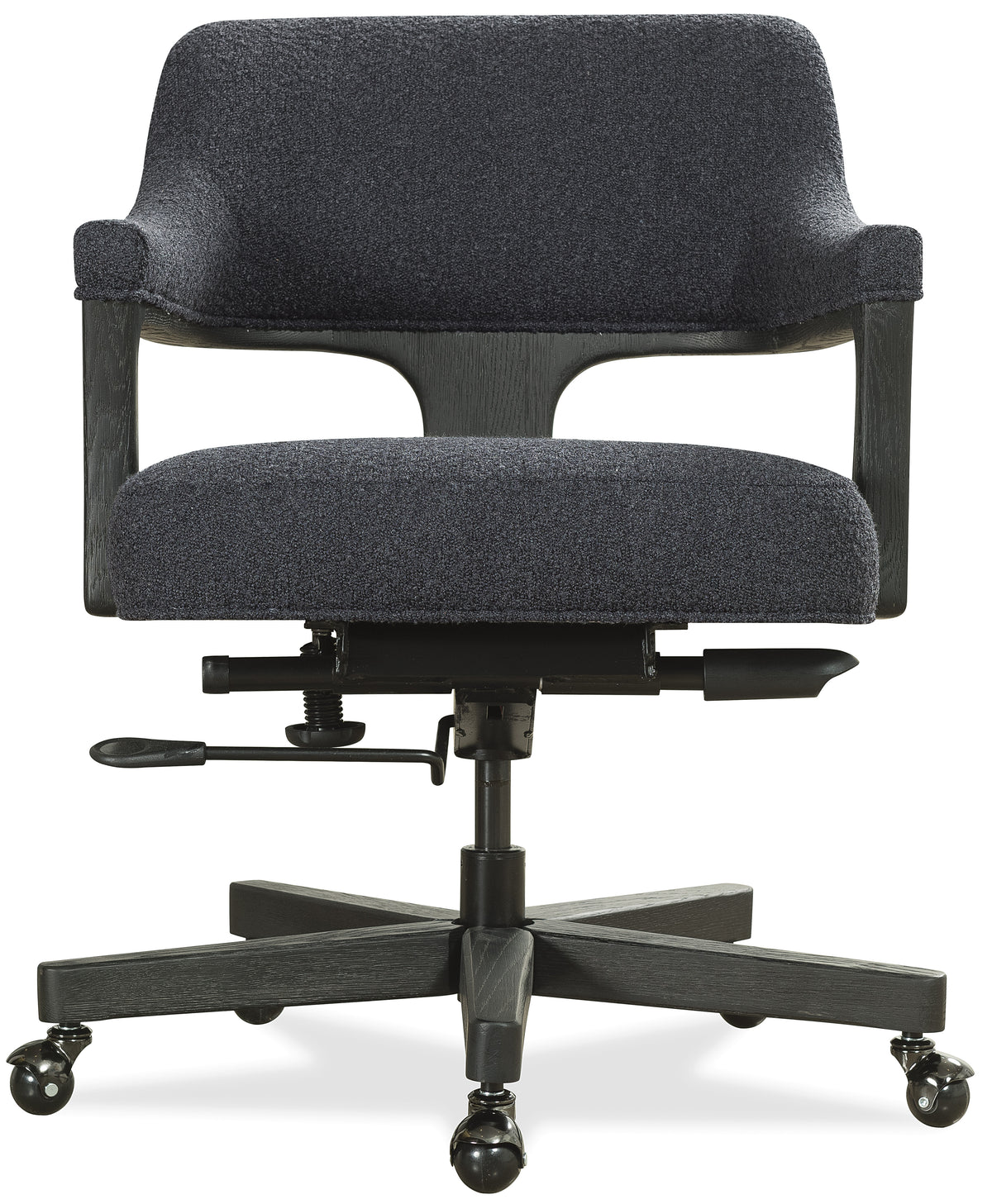 a black office chair with wheels