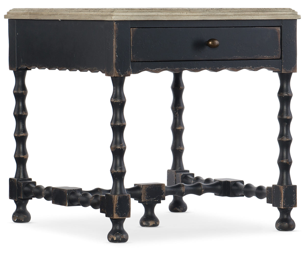 a black table with a drawer