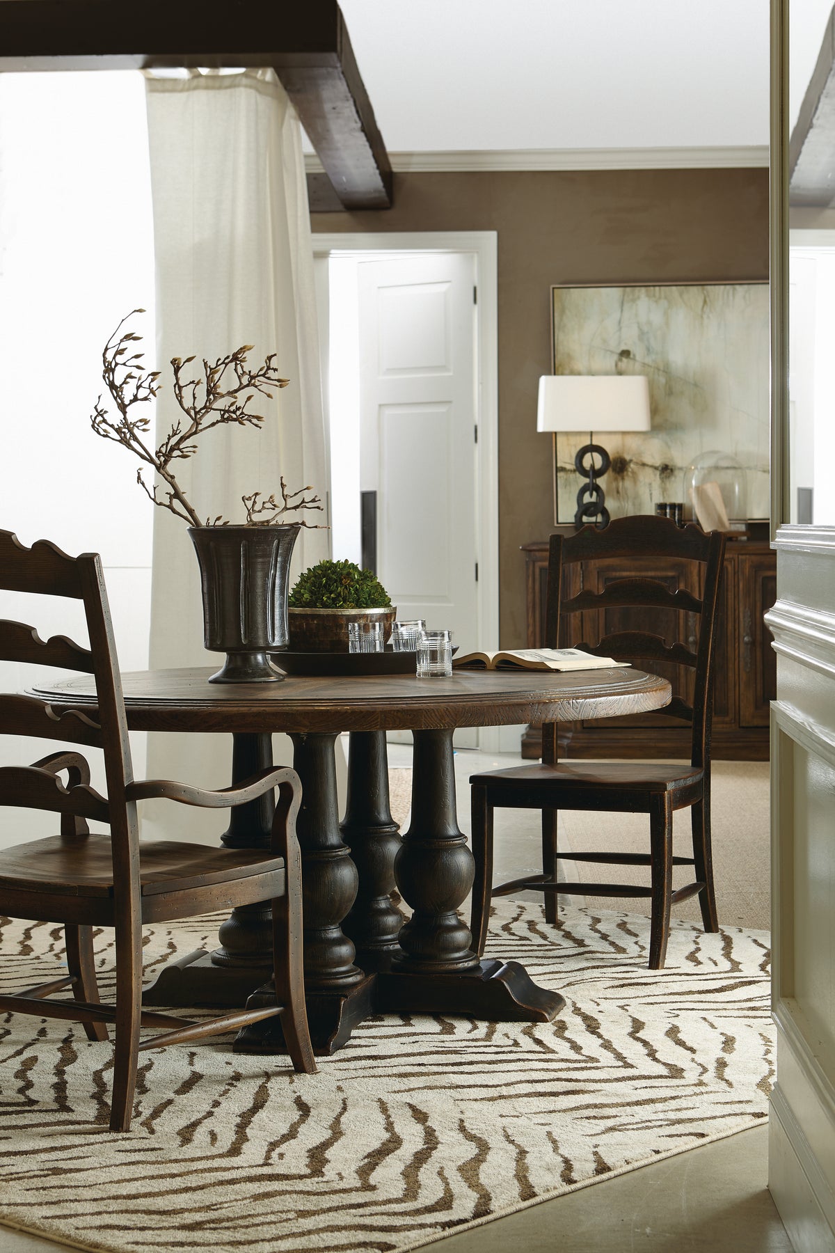 a table and chairs in a room