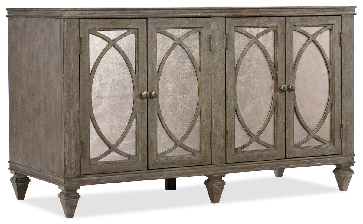 a wooden cabinet with glass doors