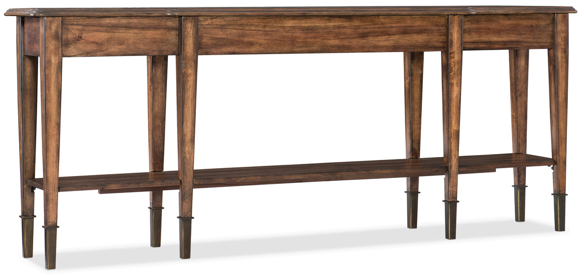 a brown table with a shelf