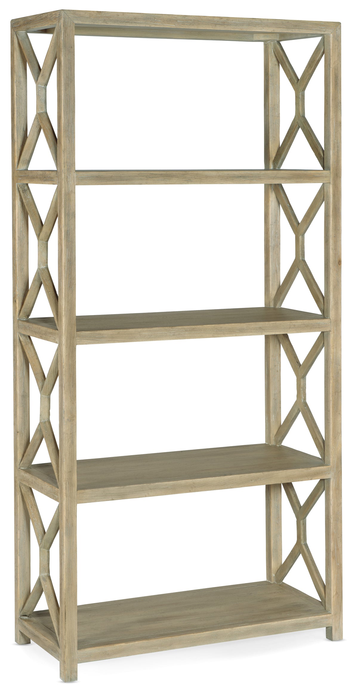 a wooden shelf with a cross design