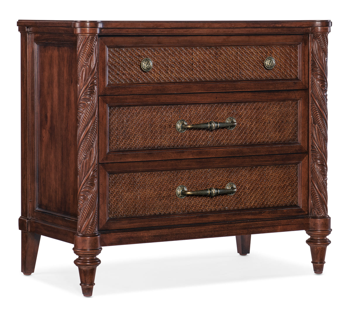 a brown dresser with drawers
