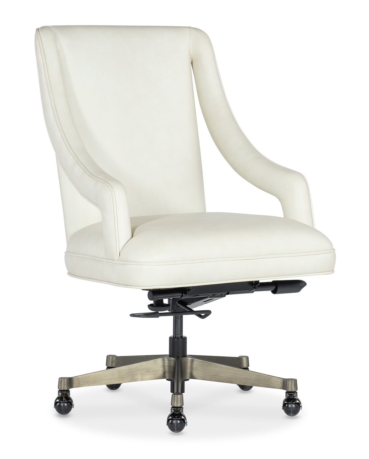 a white office chair with wheels